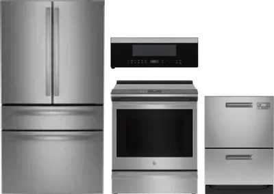 4 Piece Package Includes Refrigerator, Range, Microwave And Dishwasher